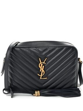 Saint Laurent Black Quilted Leather Crossbody Bag with Gold YSL Logo